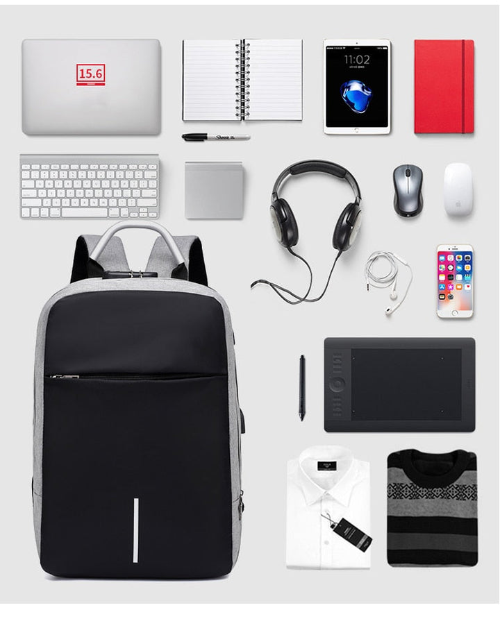 Durable water-resistant anti-theft backpack, perfect for protecting your laptop & essentials in any weather.