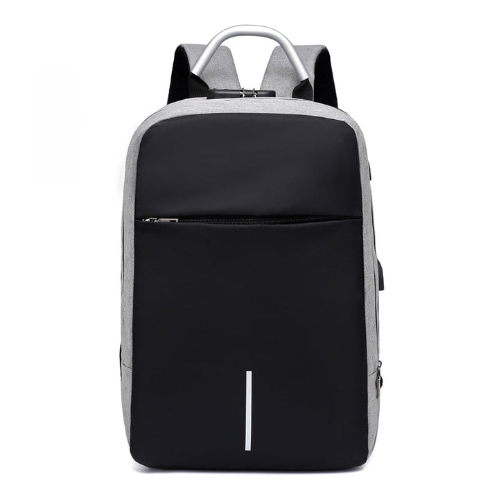 Ergonomic anti-theft laptop backpack, designed for comfort with padded straps and an external USB charging port.