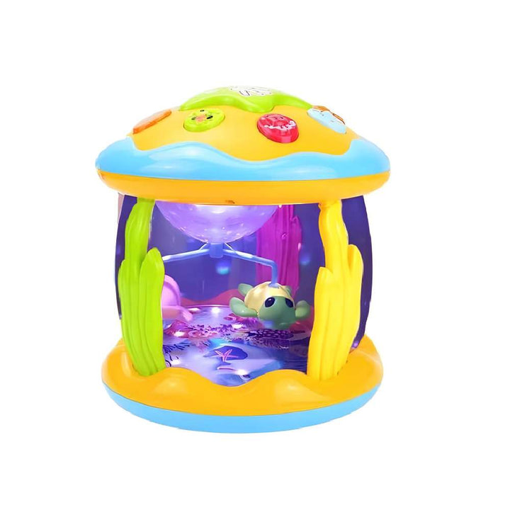 Educational baby musical projector & night light. Sensory light up toy for infant & toddler nursery playtime.