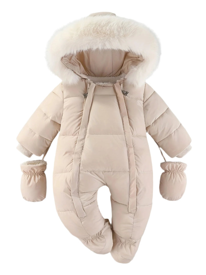 Unisex baby winter romper & jumpsuit, cozy hooded outfit for cold weather, warm infant wear.