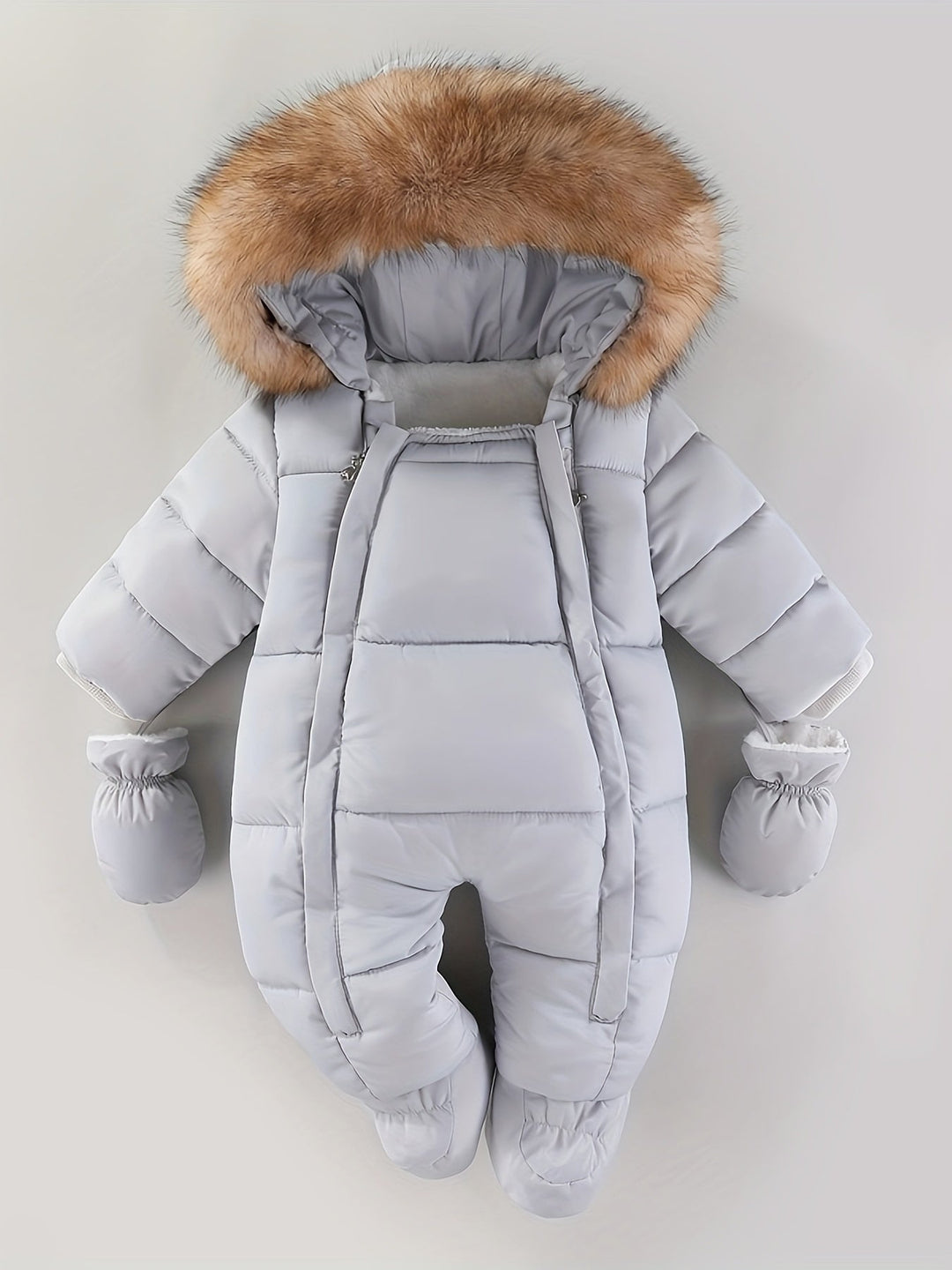 Cozy hooded infant wear, unisex baby winter jumpsuit and romper perfect for cold weather outdoor play.