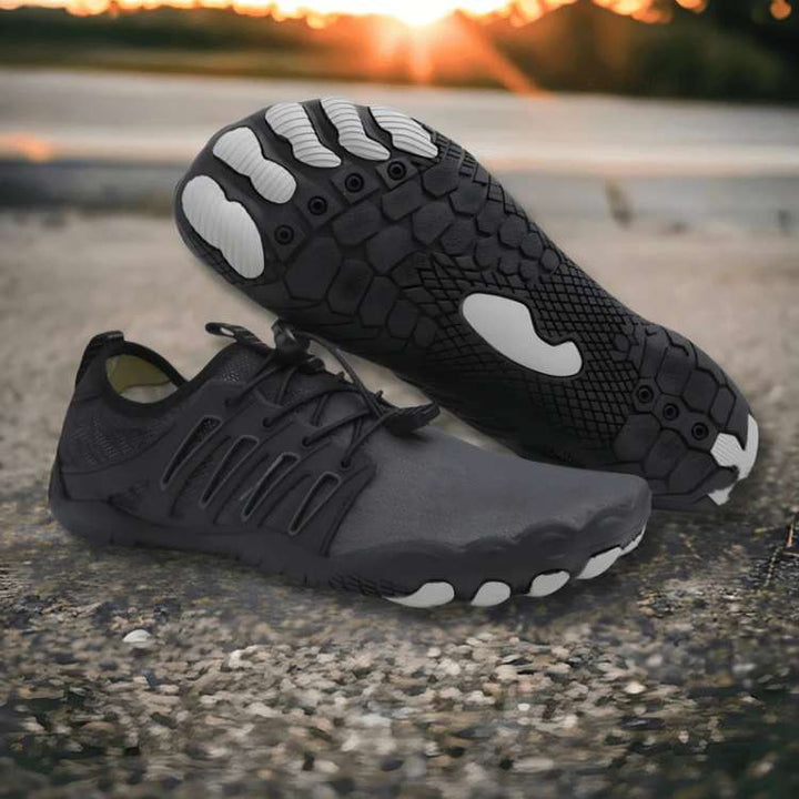 Minimalist unisex barefoot shoes with a flexible sole, designed for natural walking & everyday comfort. Breathable footwear.