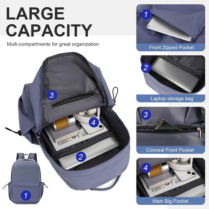 Grey lightweight laptop bag. Water-resistant, multiple organized compartments for travel & daily use.