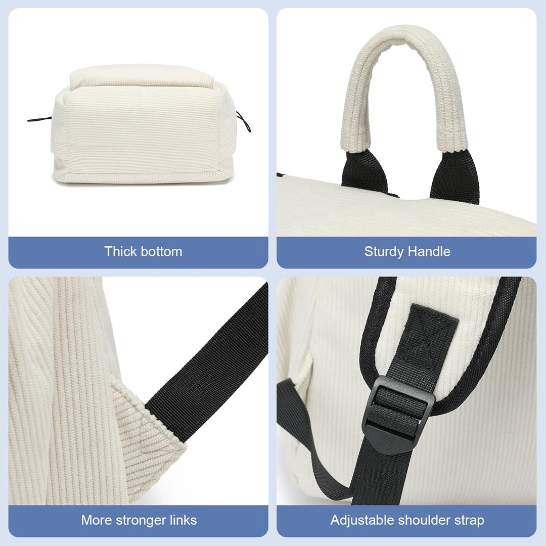 Beige commute backpack. Lightweight, water-resistant, organized with laptop compartment for daily essentials.