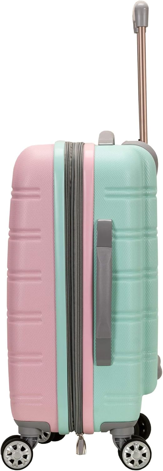 Expandable Cotton Candy hardside carry-on luggage. Lightweight spinner suitcase for travel.