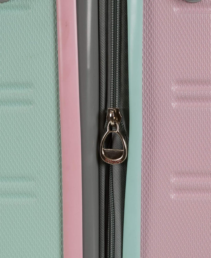 Cotton Candy pink expandable hardside carry-on spinner. Perfect lightweight travel luggage.