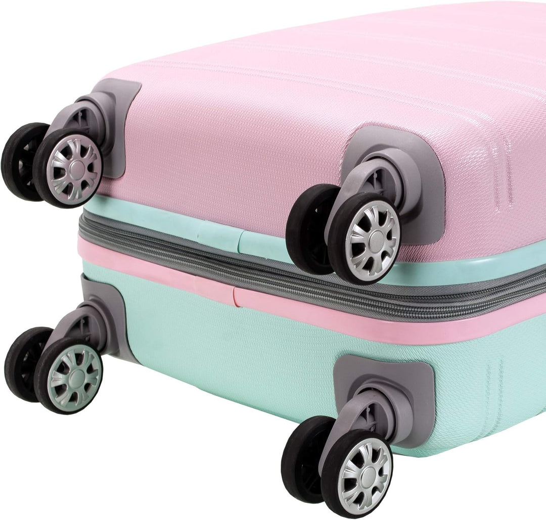 Airport-friendly Cotton Candy hardside carry-on spinner. Expandable, durable, and light luggage.