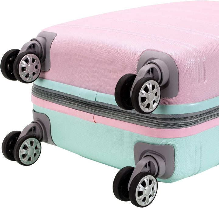 Airport-friendly Cotton Candy hardside carry-on spinner. Expandable, durable, and light luggage.