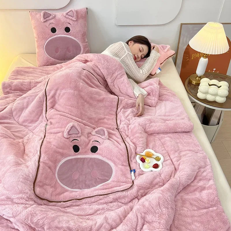Softest plush blanket and cushion ensemble, providing instant warmth & relaxation, great for movie nights.
