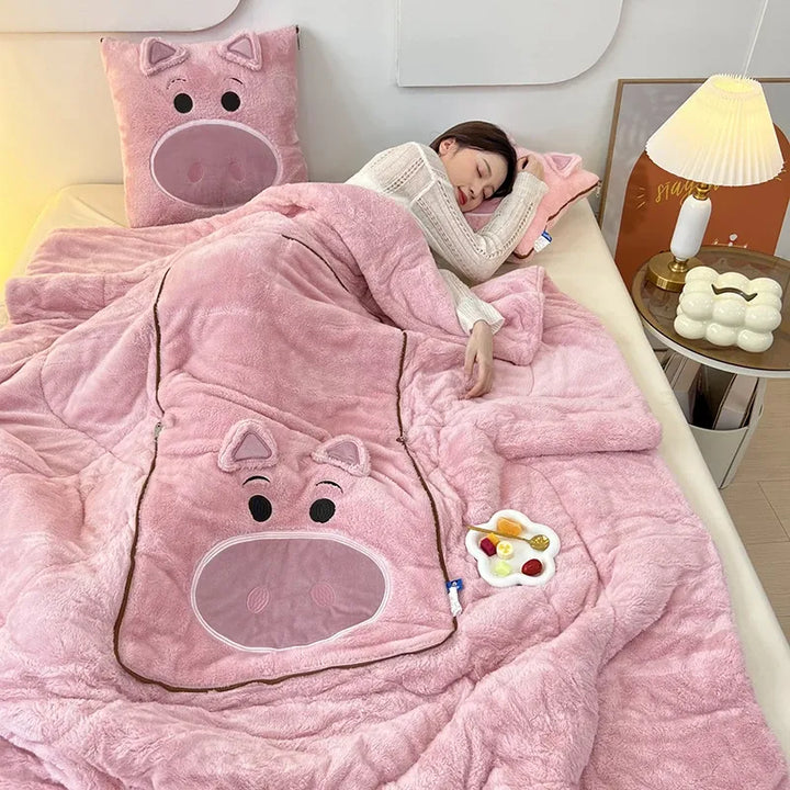 Softest plush blanket and cushion ensemble, providing instant warmth & relaxation, great for movie nights.