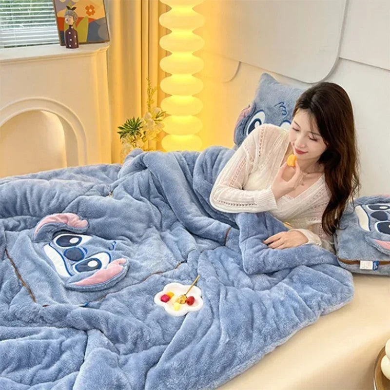 Plush blanket and matching cushion, ideal for snuggling on the sofa, adding comfort to any home decor.