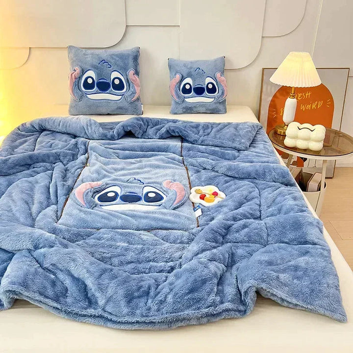 Cozy plush blanket and decorative cushion set, bringing warmth and comfort to any bedroom or lounge.