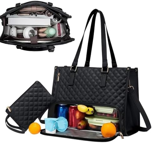 Unisex dual-compartment insulated lunch & laptop tote. Stylish commuter bag for daily organization & travel.