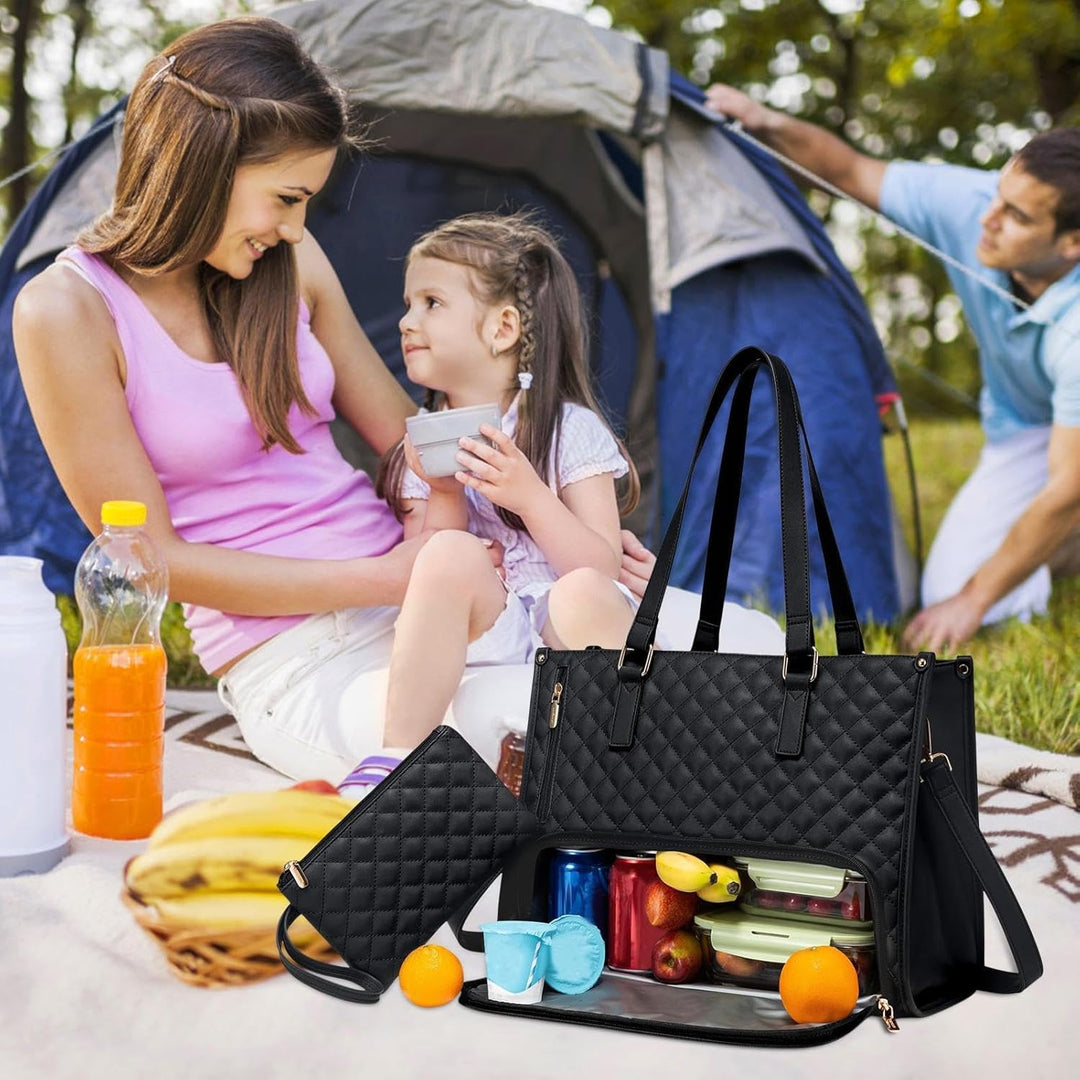 Insulated lunch bag and laptop tote, a functional unisex work bag. Keeps food fresh, protects electronics.