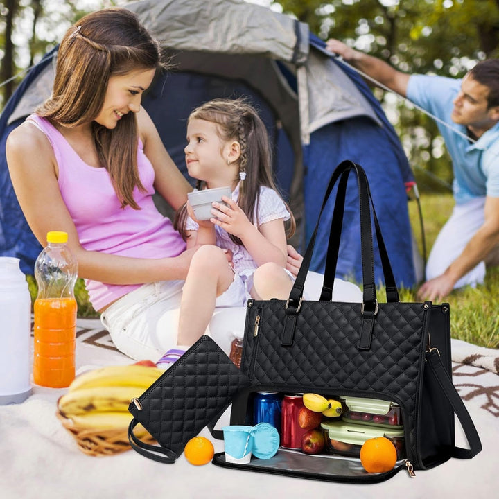 Insulated lunch bag and laptop tote, a functional unisex work bag. Keeps food fresh, protects electronics.