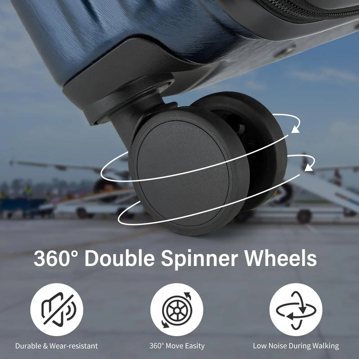 Compact Denver hardshell spinner suitcase, perfect carry-on luggage for business trips & adventure travel.