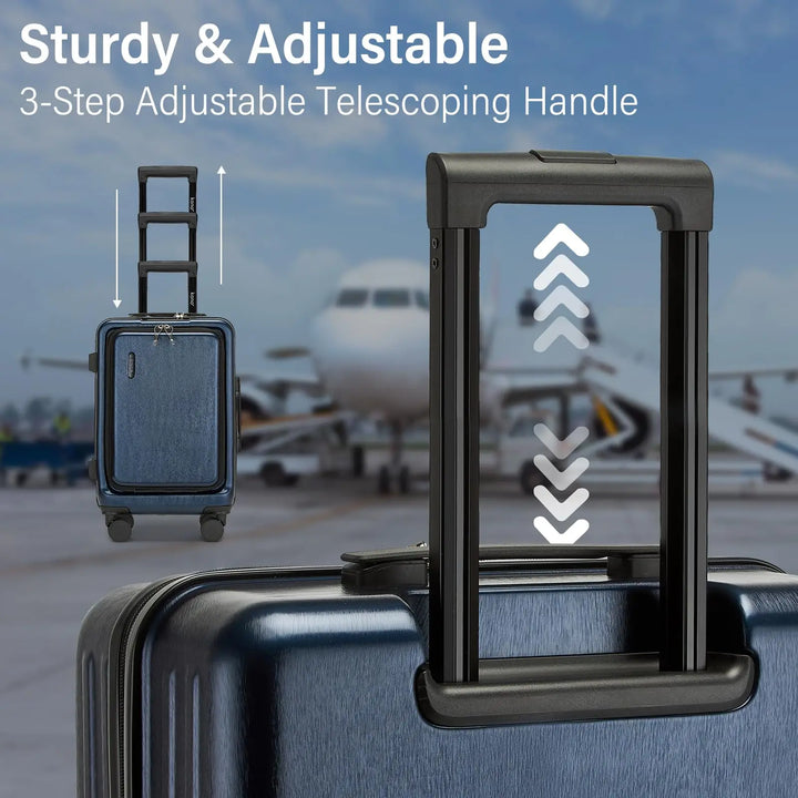 Large Denver hardshell spinner suitcase, durable checked luggage for secure, long vacation travel.