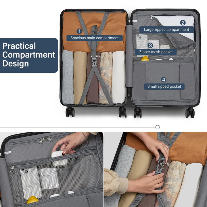 Stylish unisex Denver hardshell spinner suitcase, durable and secure travel luggage for any adventure.