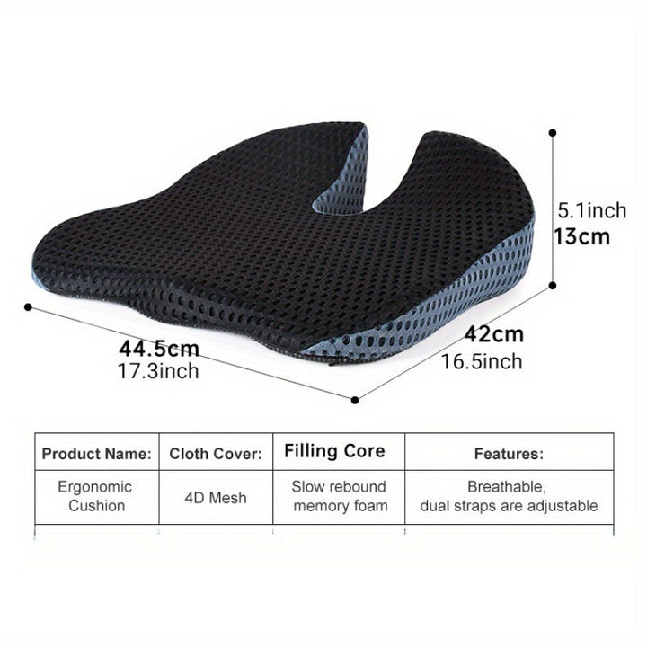 Ergonomic memory foam cushion designed to correct posture and provide lasting comfort during long drives.