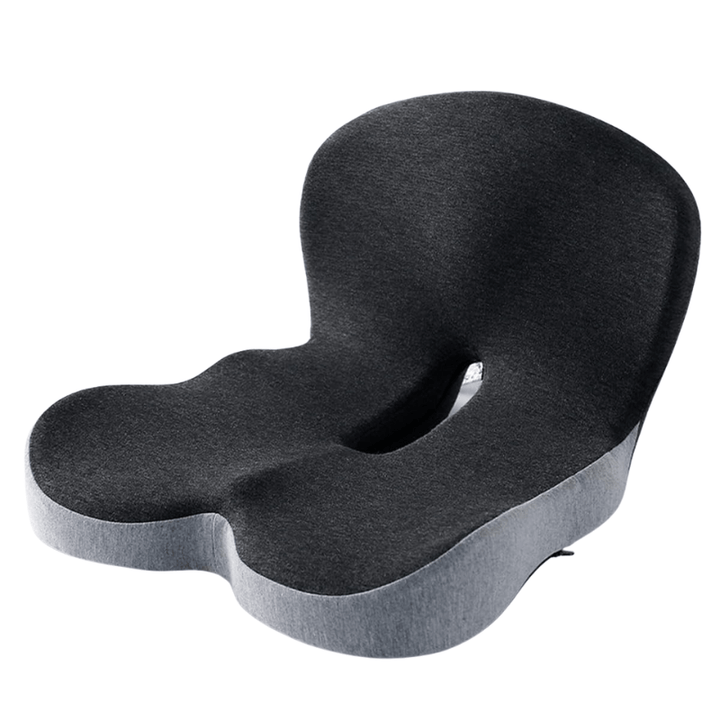 Healthy sitting with ergonomic memory foam cushion. Tailbone, hip & sciatica pain relief.