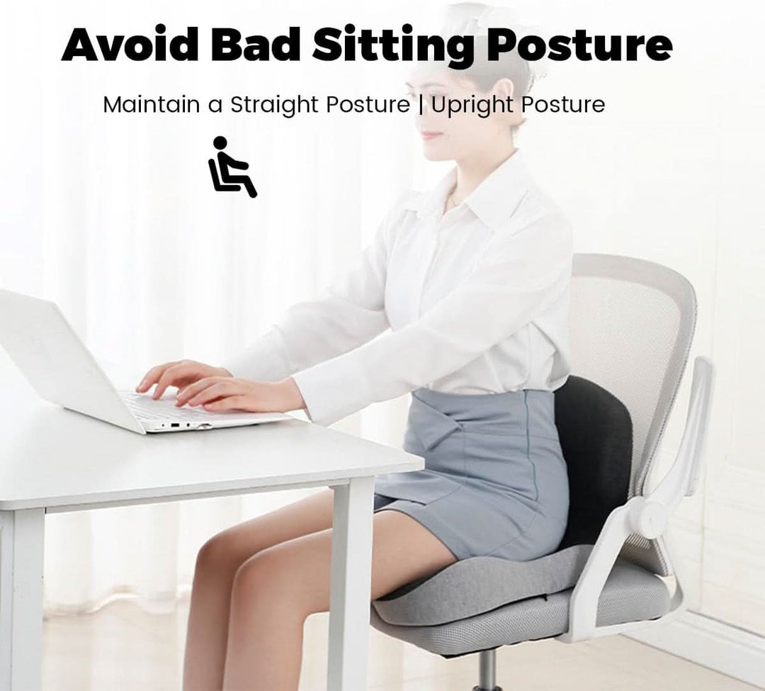 Ergonomic memory foam seat cushion for office. Corrects posture, provides back & coccyx support.