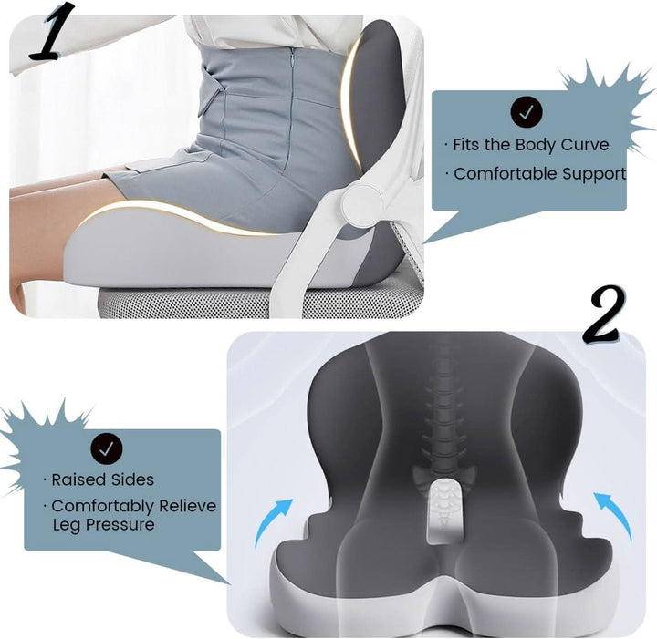 Memory foam seat cushion for sciatica & coccyx pain relief. Ergonomic hip & lumbar support.