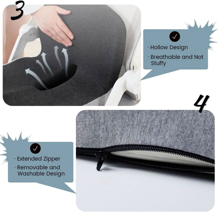 Posture correcting memory foam seat cushion. Ergonomic design for healthy sitting & spinal alignment.