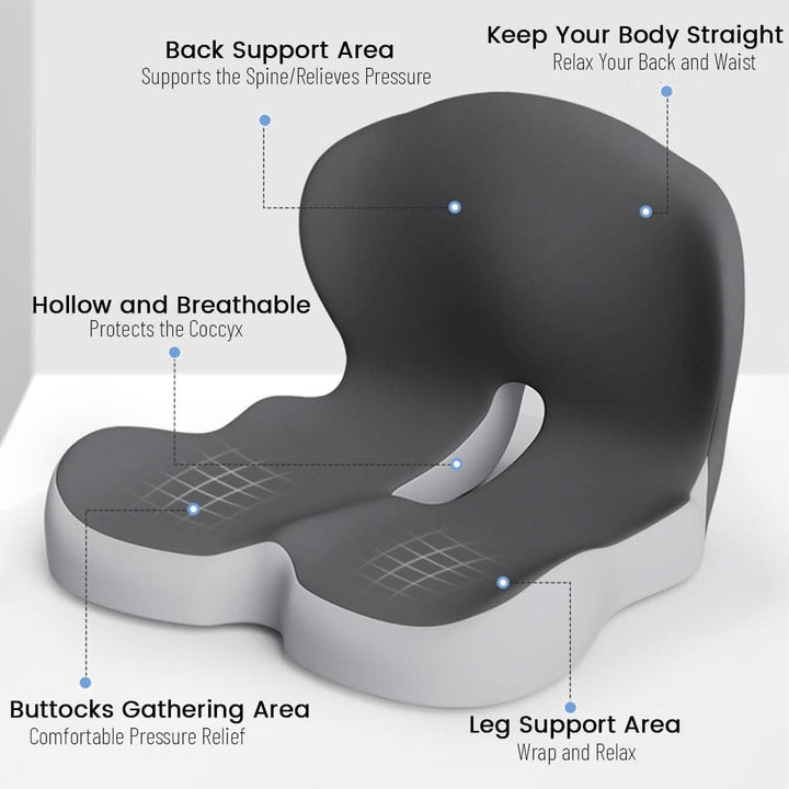 Unisex ergonomic memory foam cushion for desk chair & driving. Enhanced sitting comfort & support.