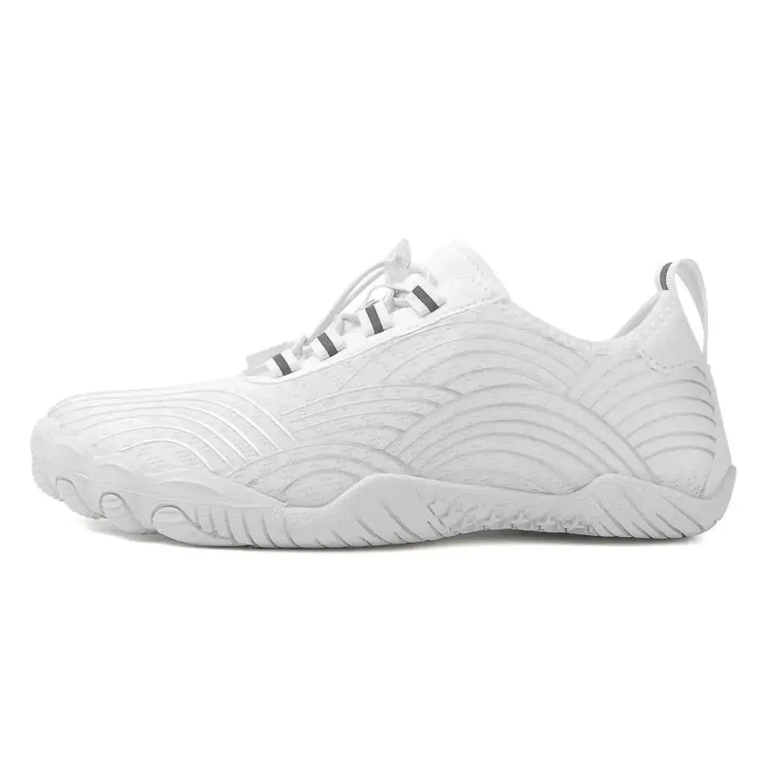Comfortable minimalist lace-up barefoot shoes featuring a wide toe box & flexible sole.