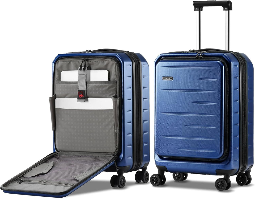 Stylish unisex expandable hard shell luggage, perfect for travel, front pocket & TSA lock.