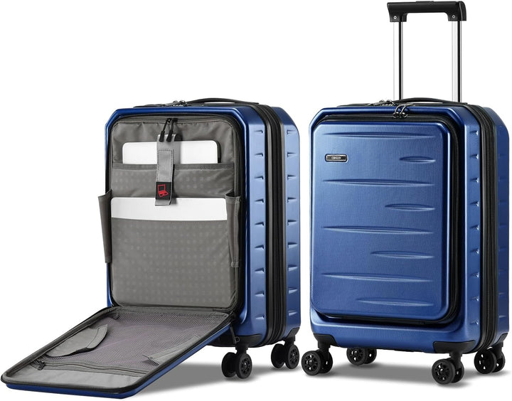 Stylish unisex expandable hard shell luggage, perfect for travel, front pocket & TSA lock.