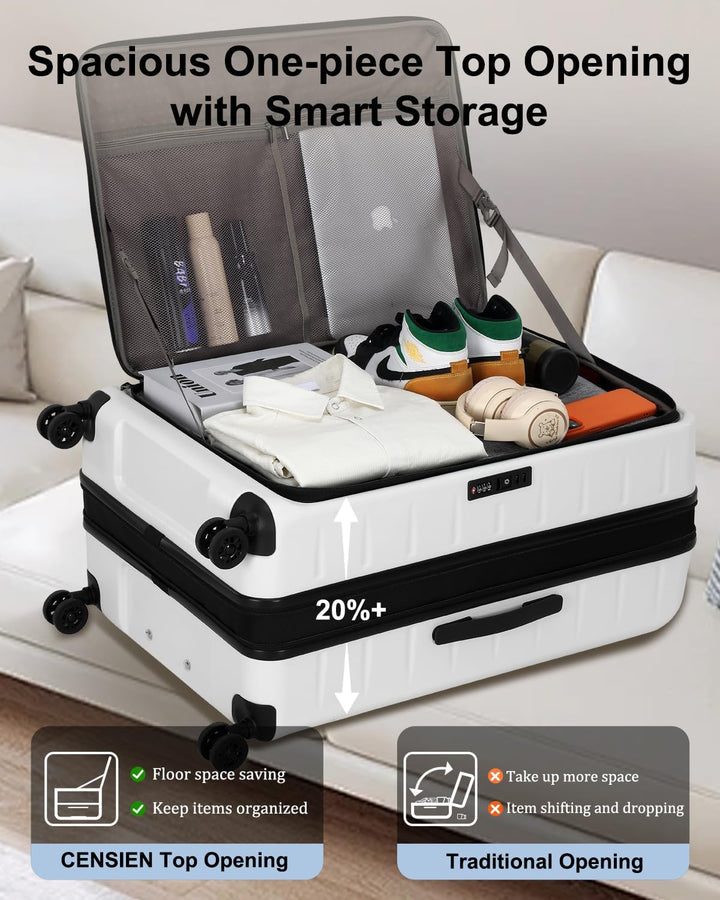 Streamlined unisex hardshell carry-on, expandable, front pocket for easy access, TSA lock.