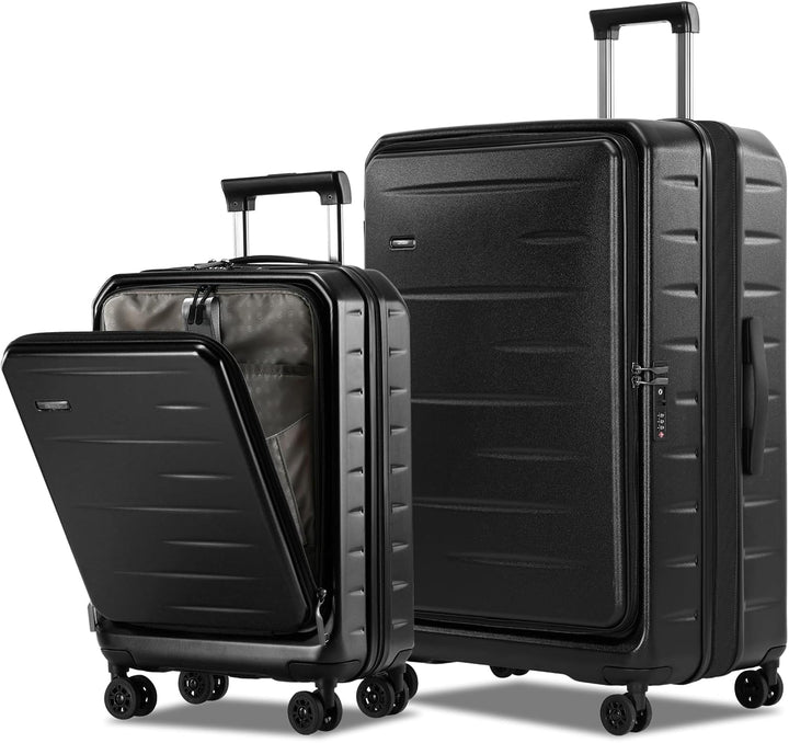 High-quality unisex hardshell carry-on, expandable, front pocket, TSA lock, smooth spinner wheels.