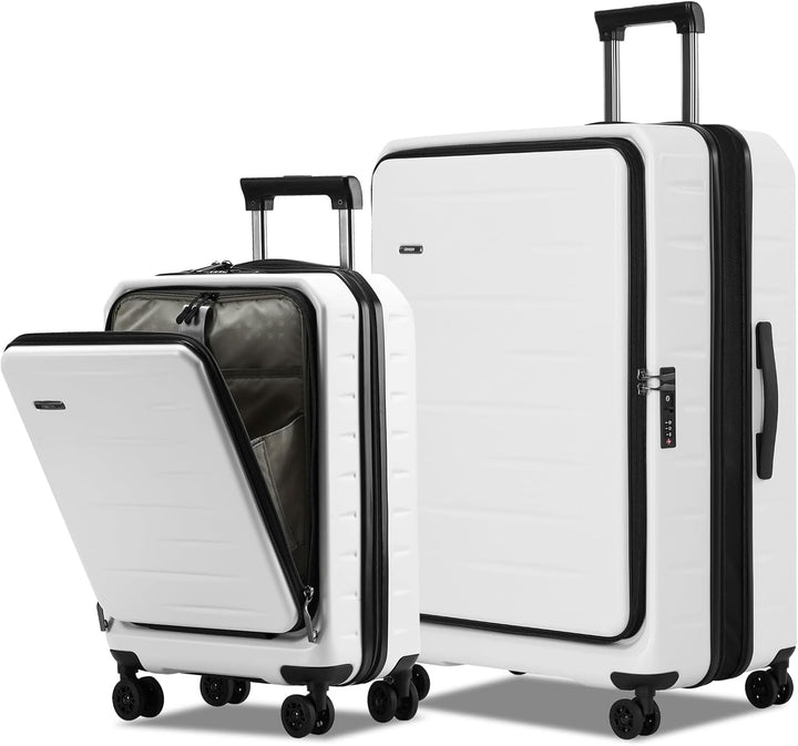 Sleek expandable carry-on travel bag with quick-access front pocket & integrated TSA lock.
