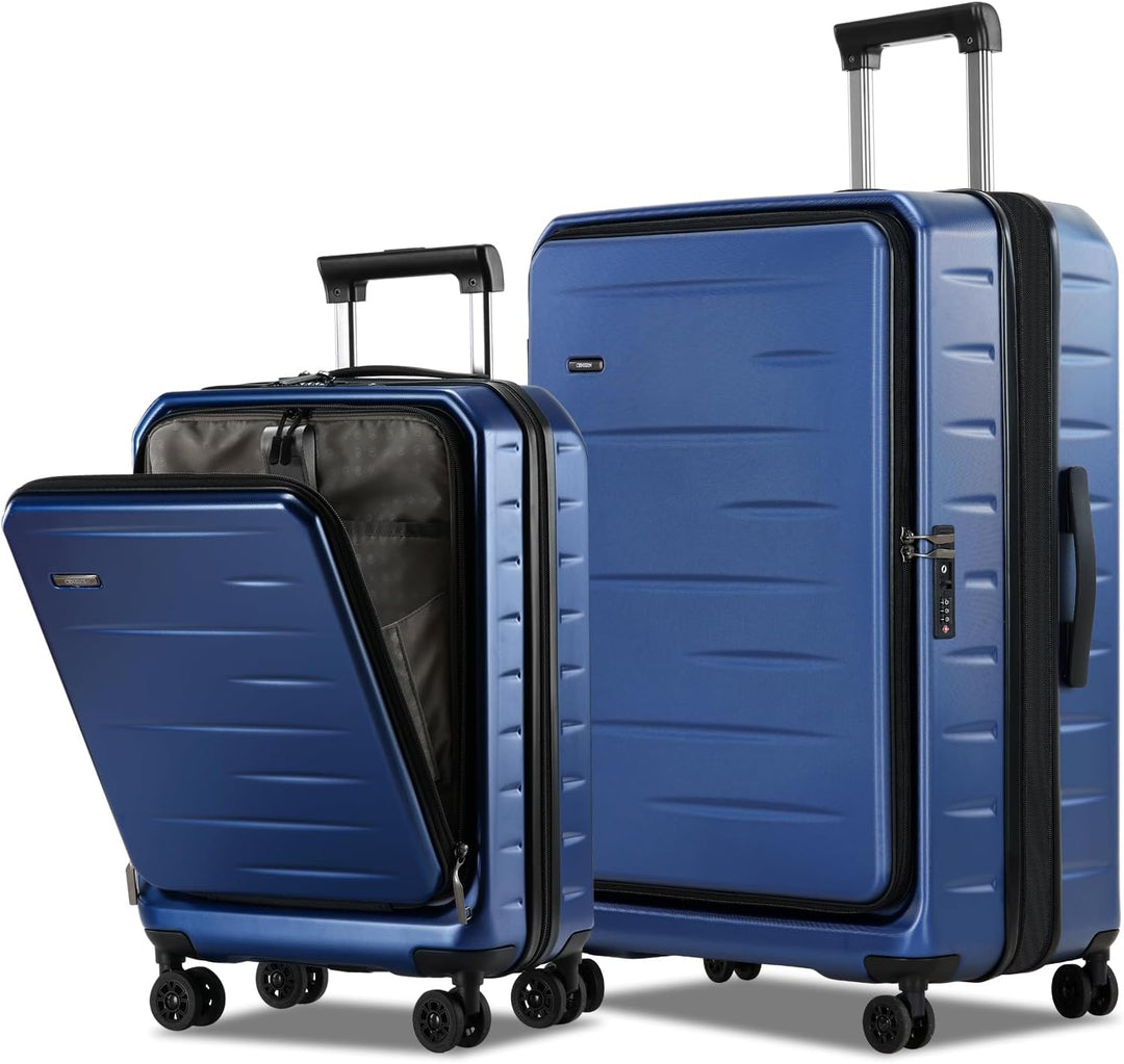 Practical hard shell carry-on for men & women, expandable, front pocket & TSA security lock.