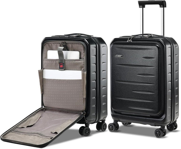 Practical unisex hard shell carry-on with quick-access front pocket, expandable space & TSA lock.