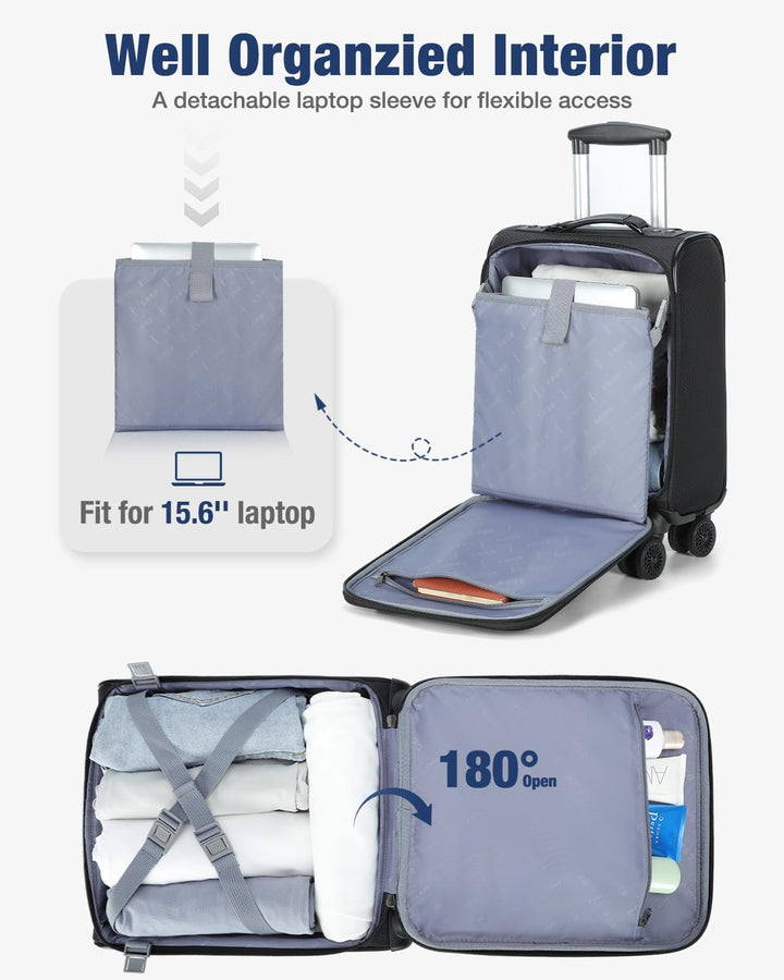 Stylish unisex carry-on travel bag with spinner wheels, expandable for extra packing, ideal for any trip.