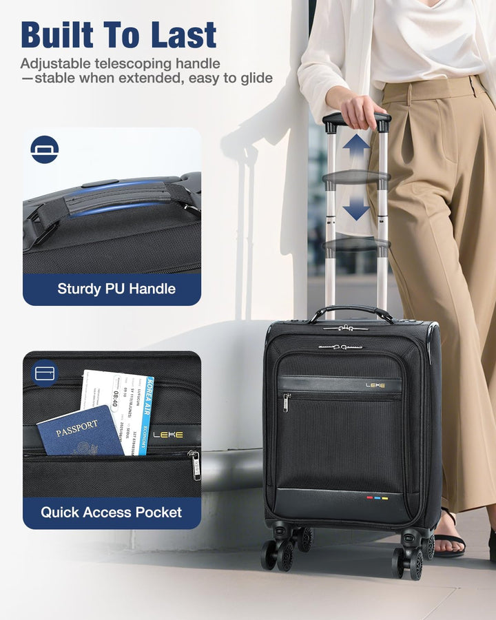 Easy-roll, lightweight expandable carry-on suitcase, airline approved for overhead bin, perfect for quick trips.