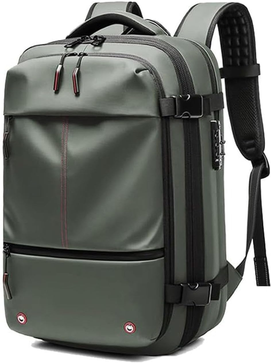 Unisex expandable travel backpack with anti-theft lock, ideal for secure vacation & commute luggage.