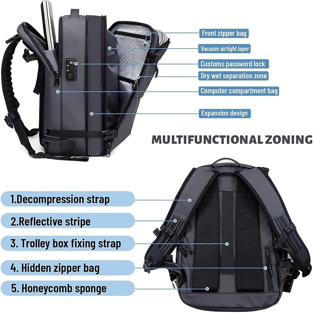 Durable unisex expandable travel backpack featuring anti-theft lock, wet compartment & compression straps.