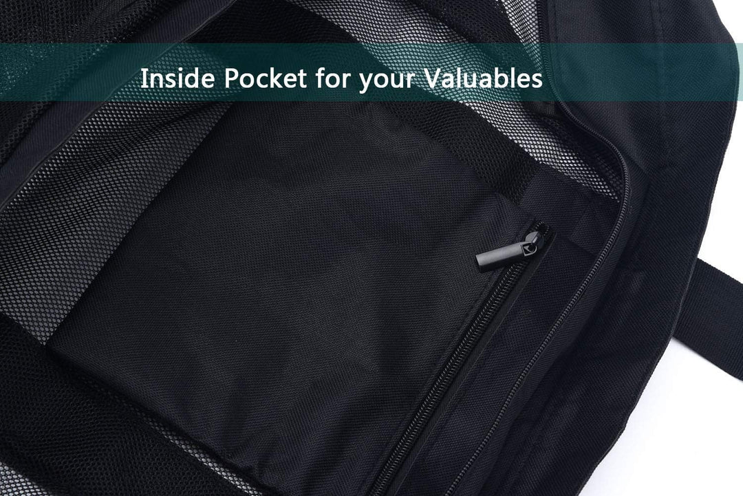 Extra-large unisex mesh storage bag with zipper. Sandproof carryall, a versatile travel and vacation essential.