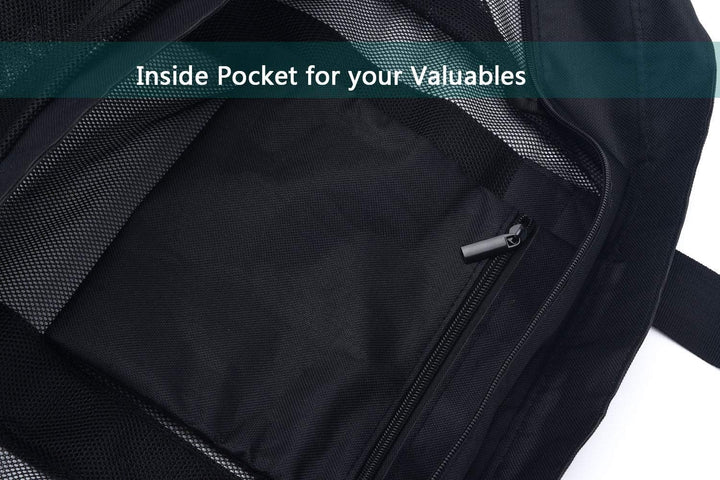 Extra-large unisex mesh storage bag with zipper. Sandproof carryall, a versatile travel and vacation essential.