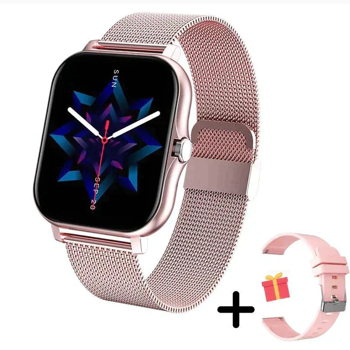 Black digital fitness smartwatch with health monitoring & Bluetooth calls. Unisex waterproof activity tracker wearable.