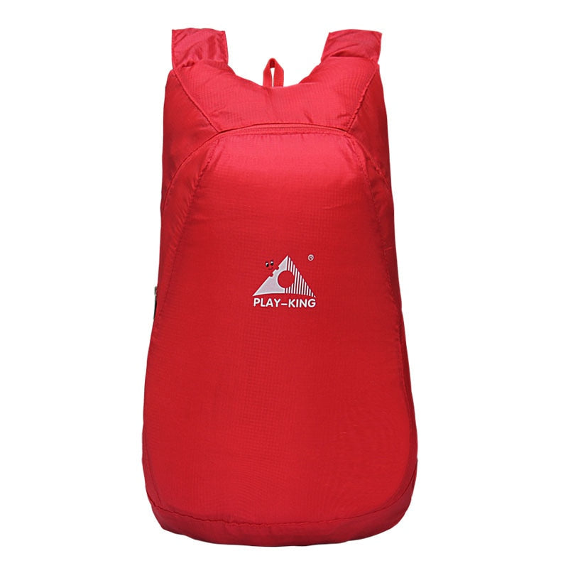 Lightweight portable backpack, 20L water-resistant & foldable for outdoor use.