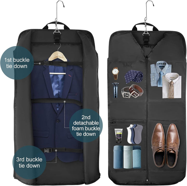 Stylish unisex carry-on duffel garment bag. Foldable, waterproof, ideal for weekend trips & business travel.