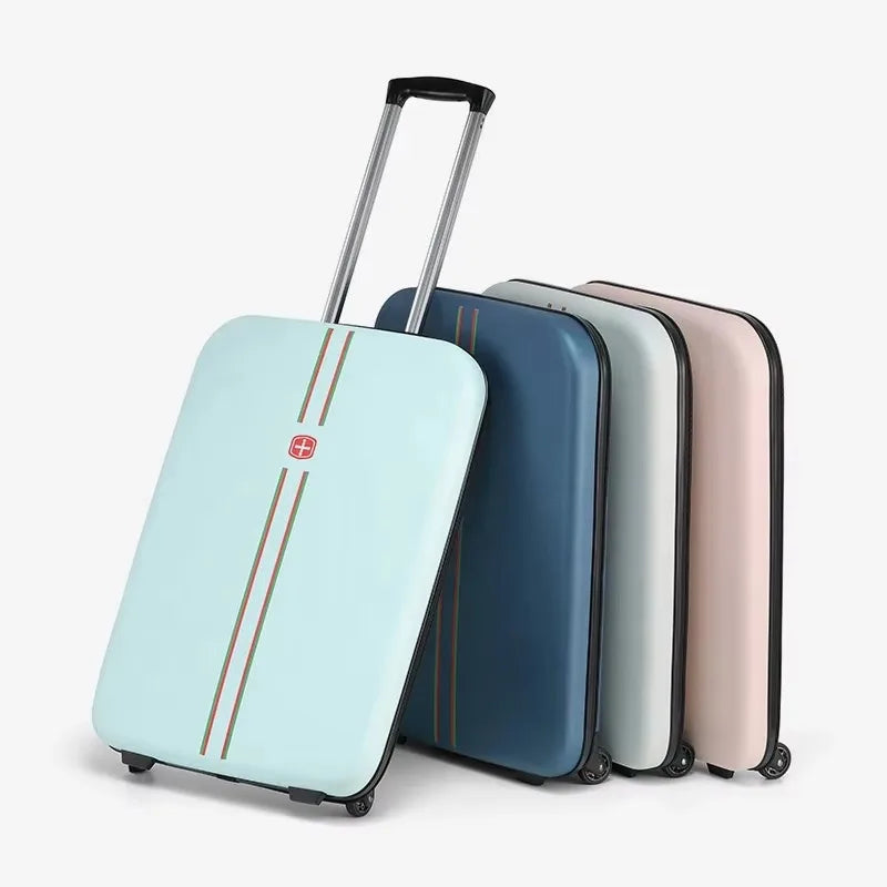 Unisex foldable hard shell suitcase, ideal for space-saving storage & durable travel.