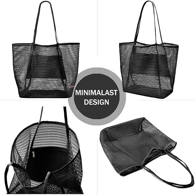 Lightweight, quick-dry mesh beach tote. Foldable design with inner pocket for essentials.