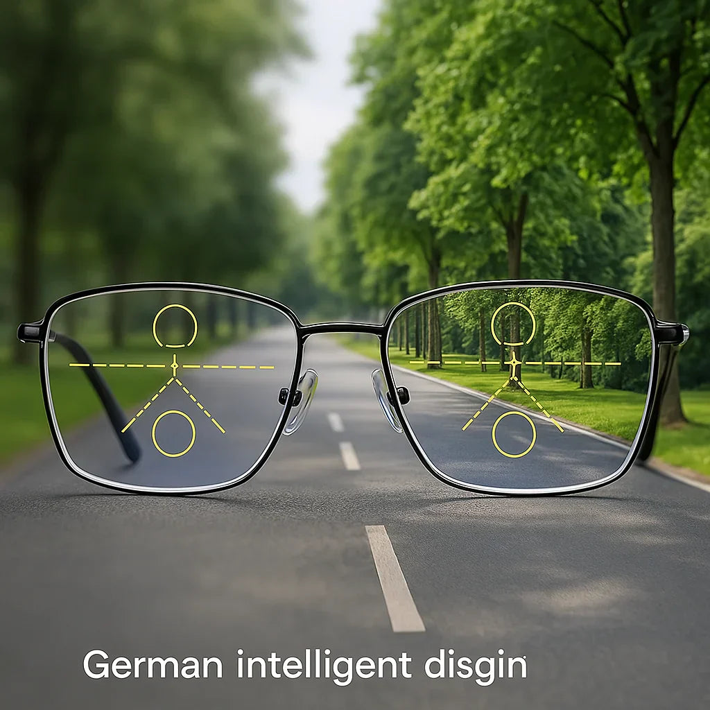 Unisex German Progressive Multifocal Glasses, sleek design with scratch-resistant lenses, perfect for varied visual tasks.
