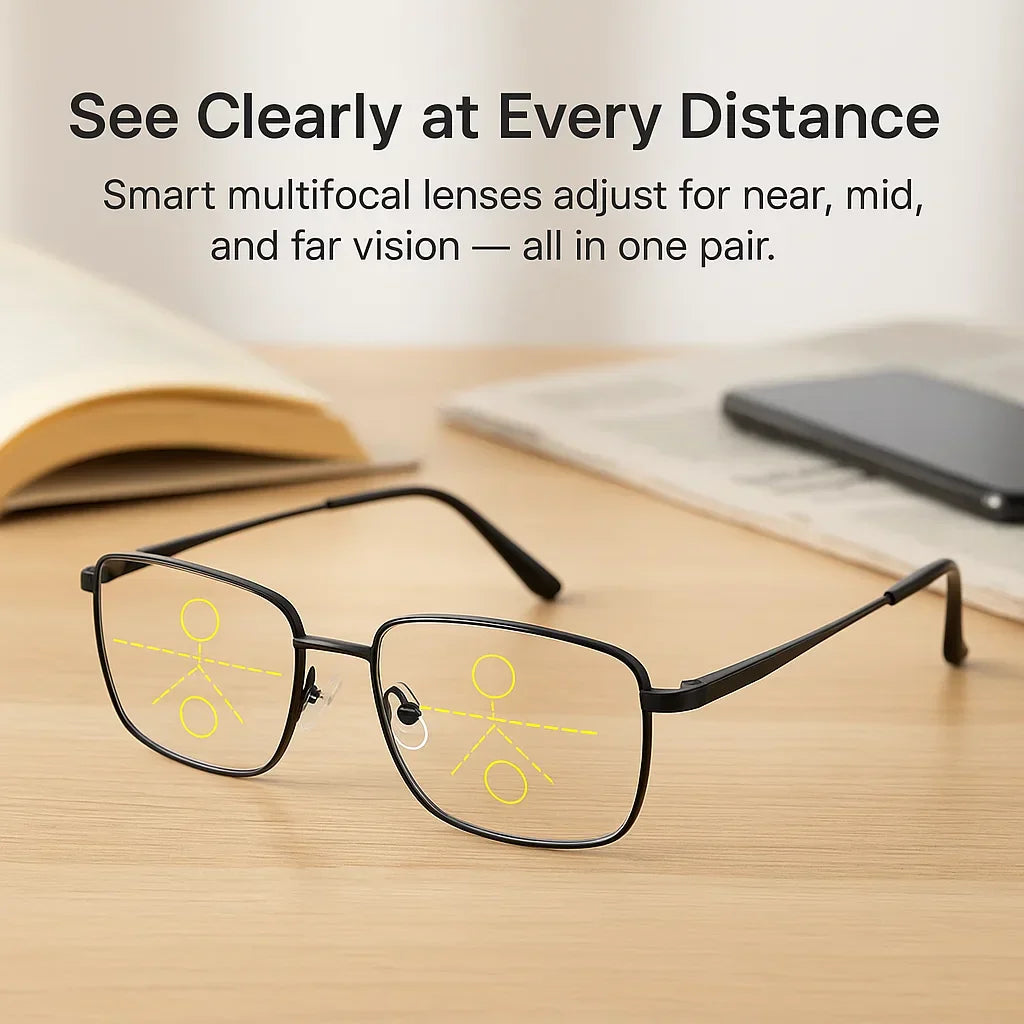 Unisex German Progressive Multifocal Glasses, sleek design with scratch-resistant lenses, perfect for varied visual tasks.