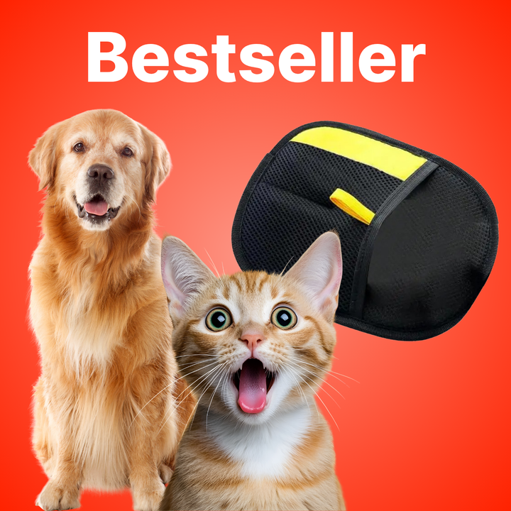 Unisex grooming glove & pet hair remover for effective cat & dog fur removal & gentle massage. Reusable.
